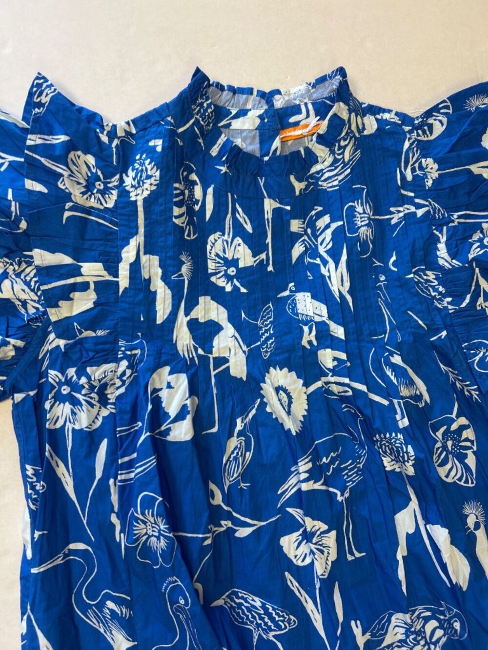 OLIPHANT Audubon Pintuck Ruffle Mini Dress Blue Size Large NWT - Picture 7 of 9